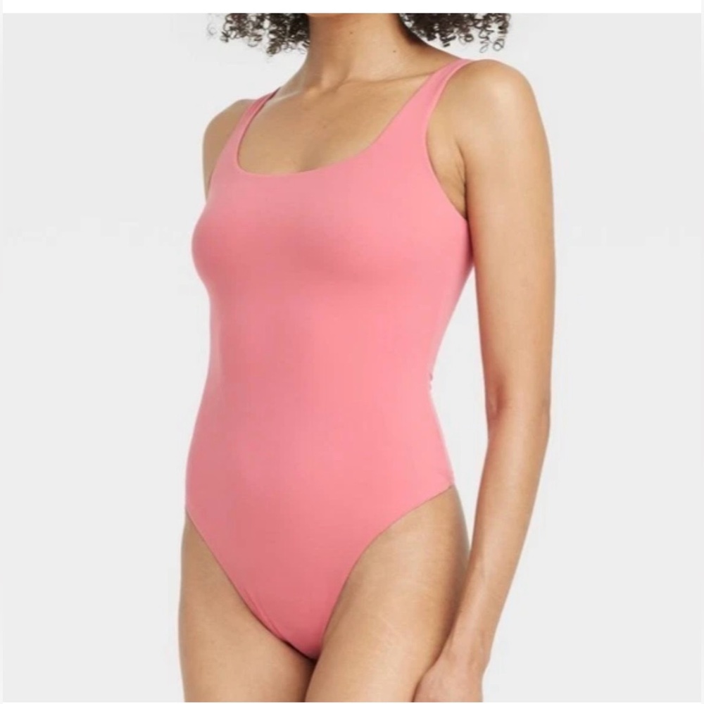 Auden Women's 4-Way Stretch Thong Tank Bodysuit - Coral Pink Size XL - C19